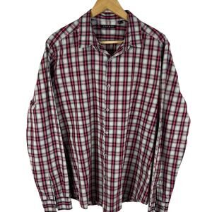 Theory Mens Button Up Casual Shirt Long Sleeve Red Plaid Size XL Designer Shirt